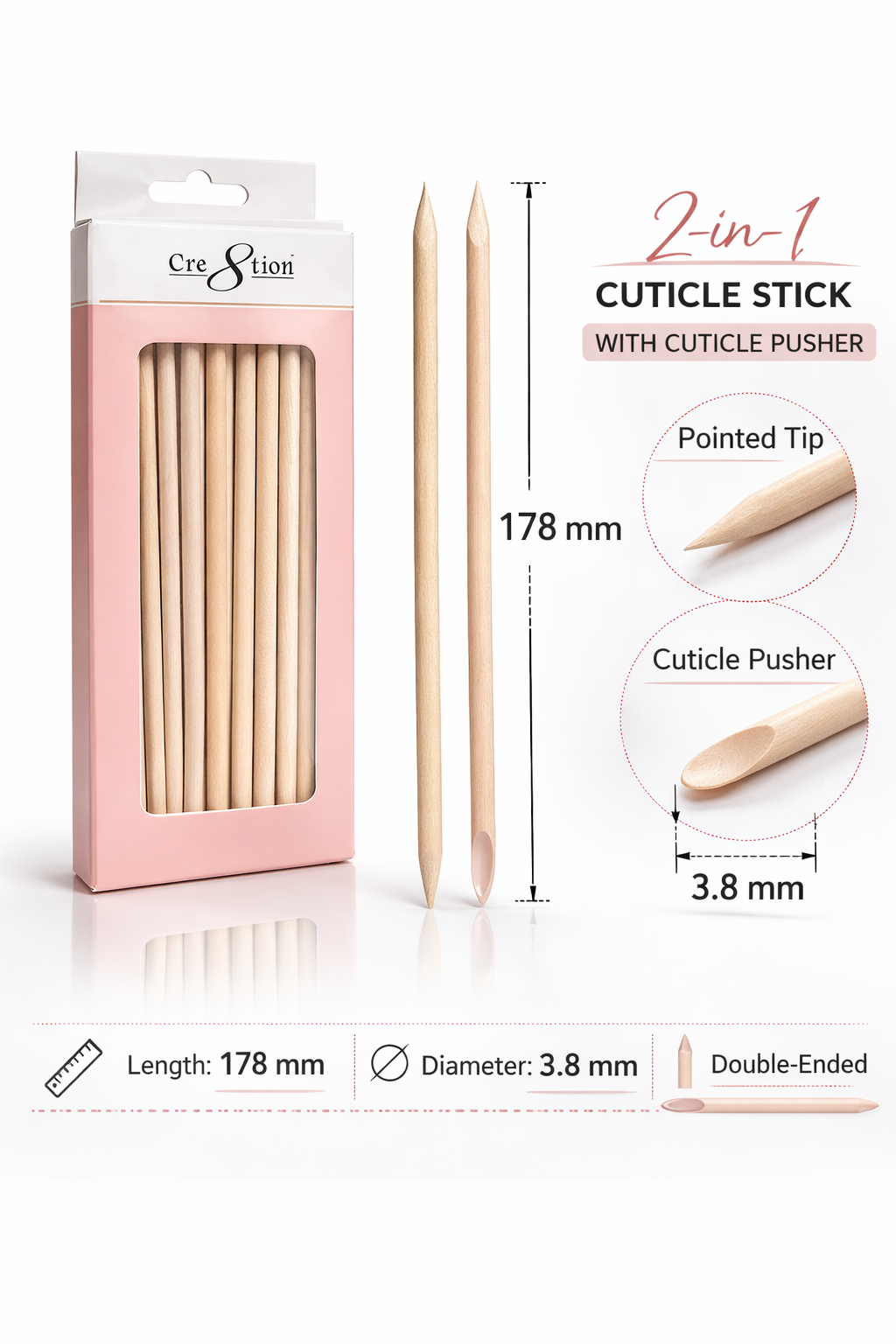 Cre8tion Cuticle Wood Stick 178*3.8mm 250pc