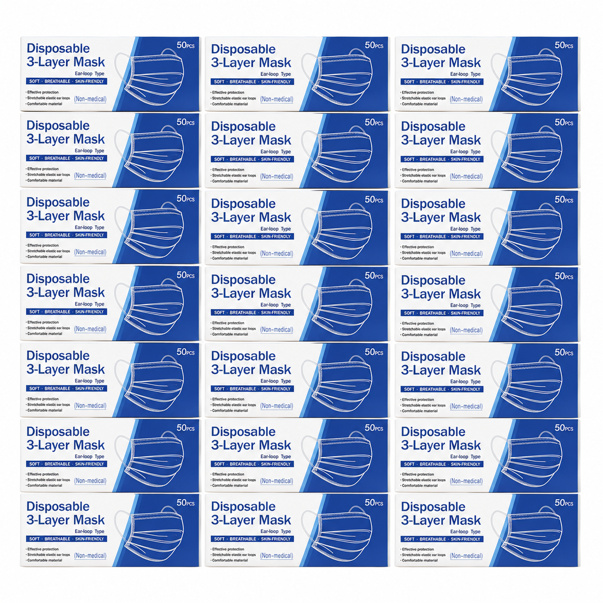 Disposable Face 3 Layer Mask 50pc