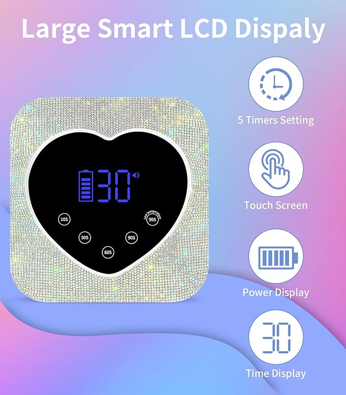 Rechargeable Heart Shaped UV LED Nail Lamp With Rhinestones Wireless