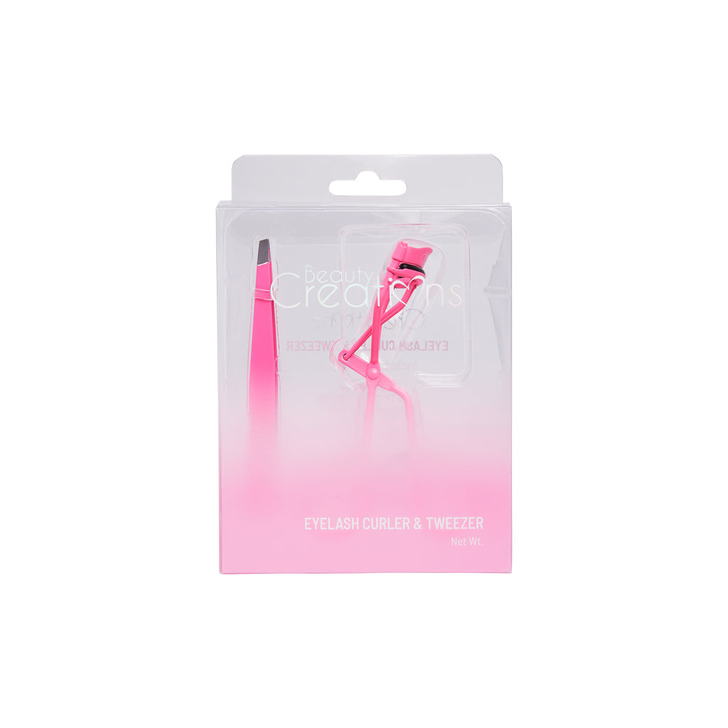 Beauty Creations Hot Pink Eyelash Curler and Tweezer Set