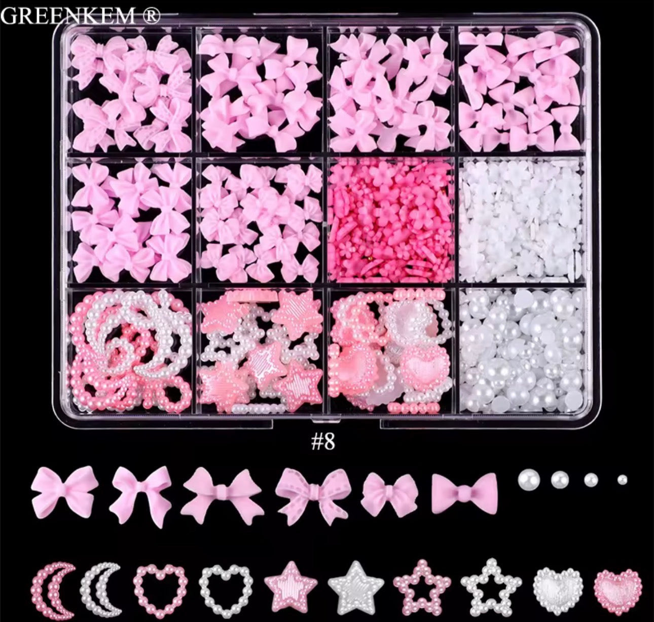 Flower/Bow Nail Charm 12 Grid Pack