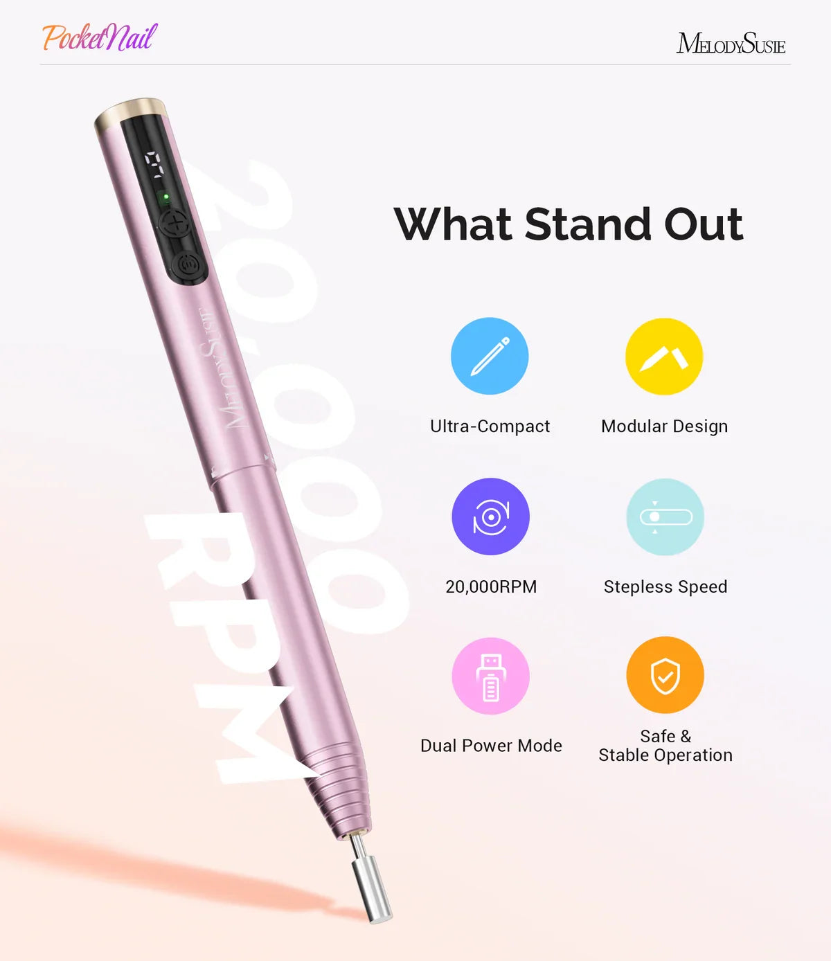 MelodySusie PC100GR Pocket Nail Drill with Power Bar