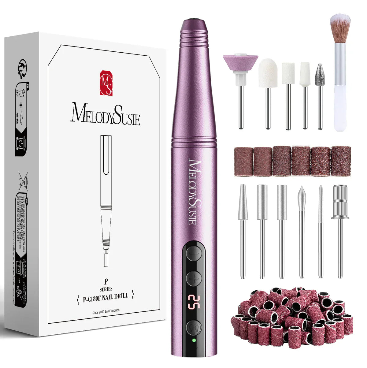 MELODYSUSIE PC180F Portable Rechargeable Nail Drill 25000RPM