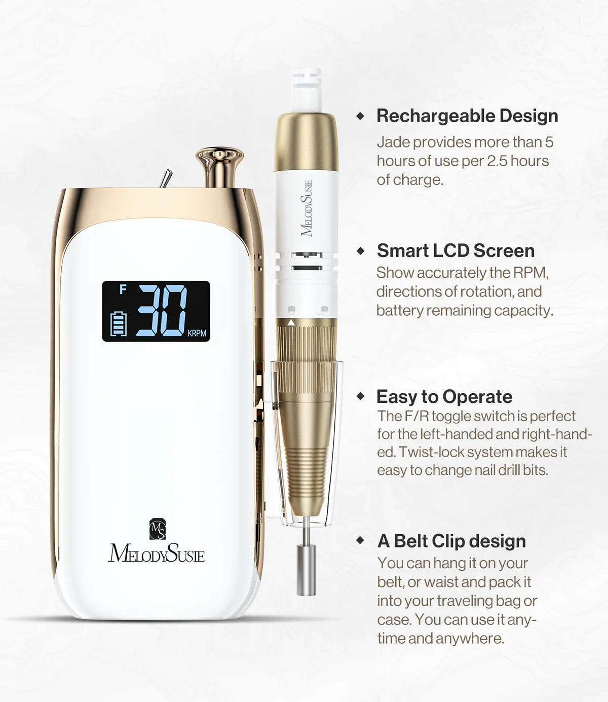 MelodySusie Jade(SC320C)-Rechargeable Nail Drill 30,000RPM