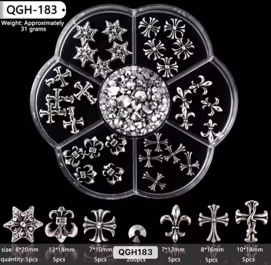 Cross & Rhinestone Nail Charm Set