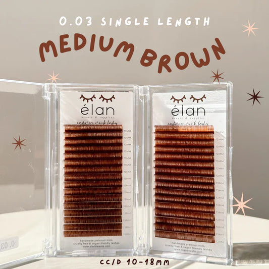 elan 0.03 single lengths MEDIUM BROWN lashes