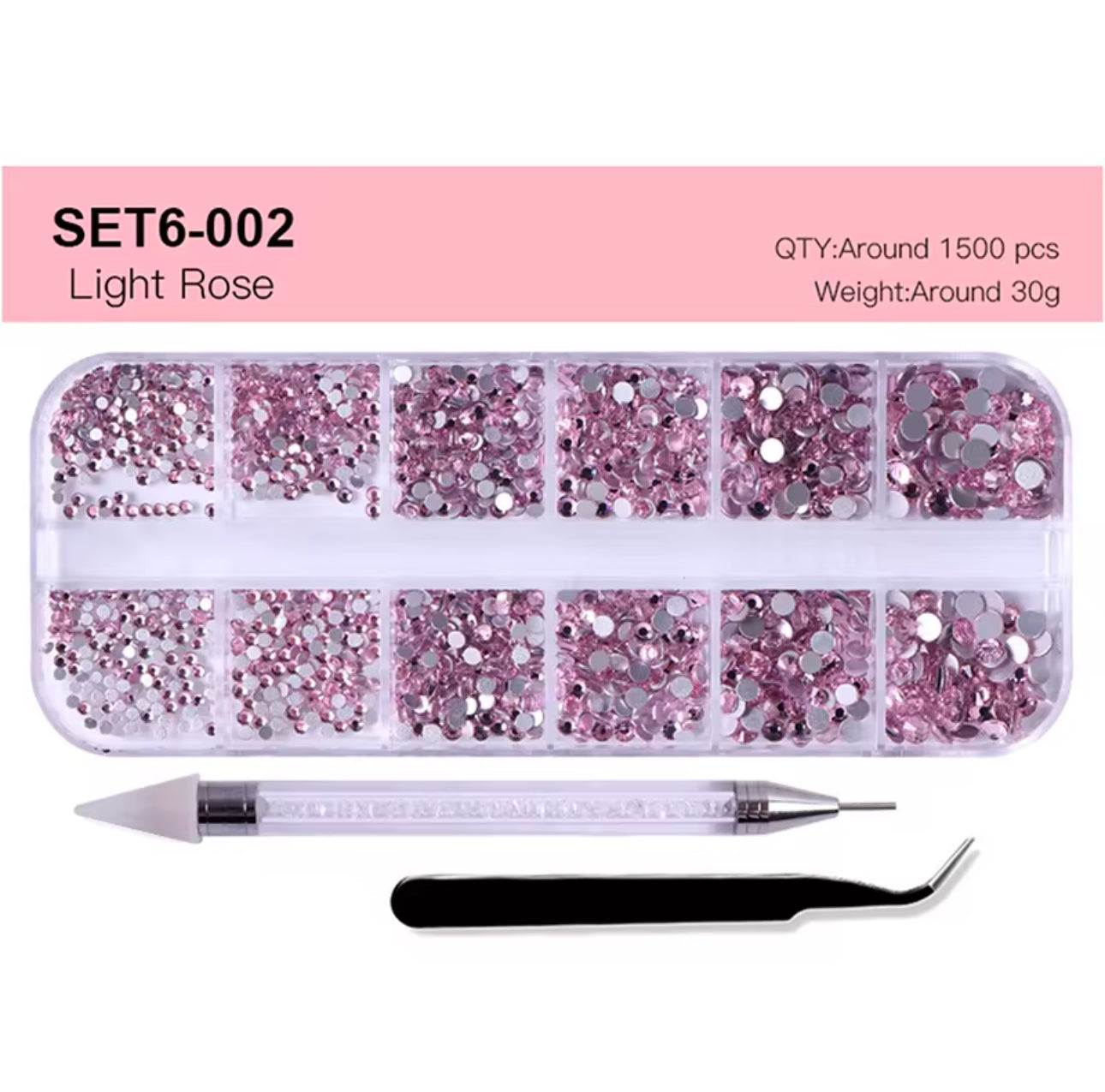 12 Grid Rhinestone Pack with Pen & Tweezer