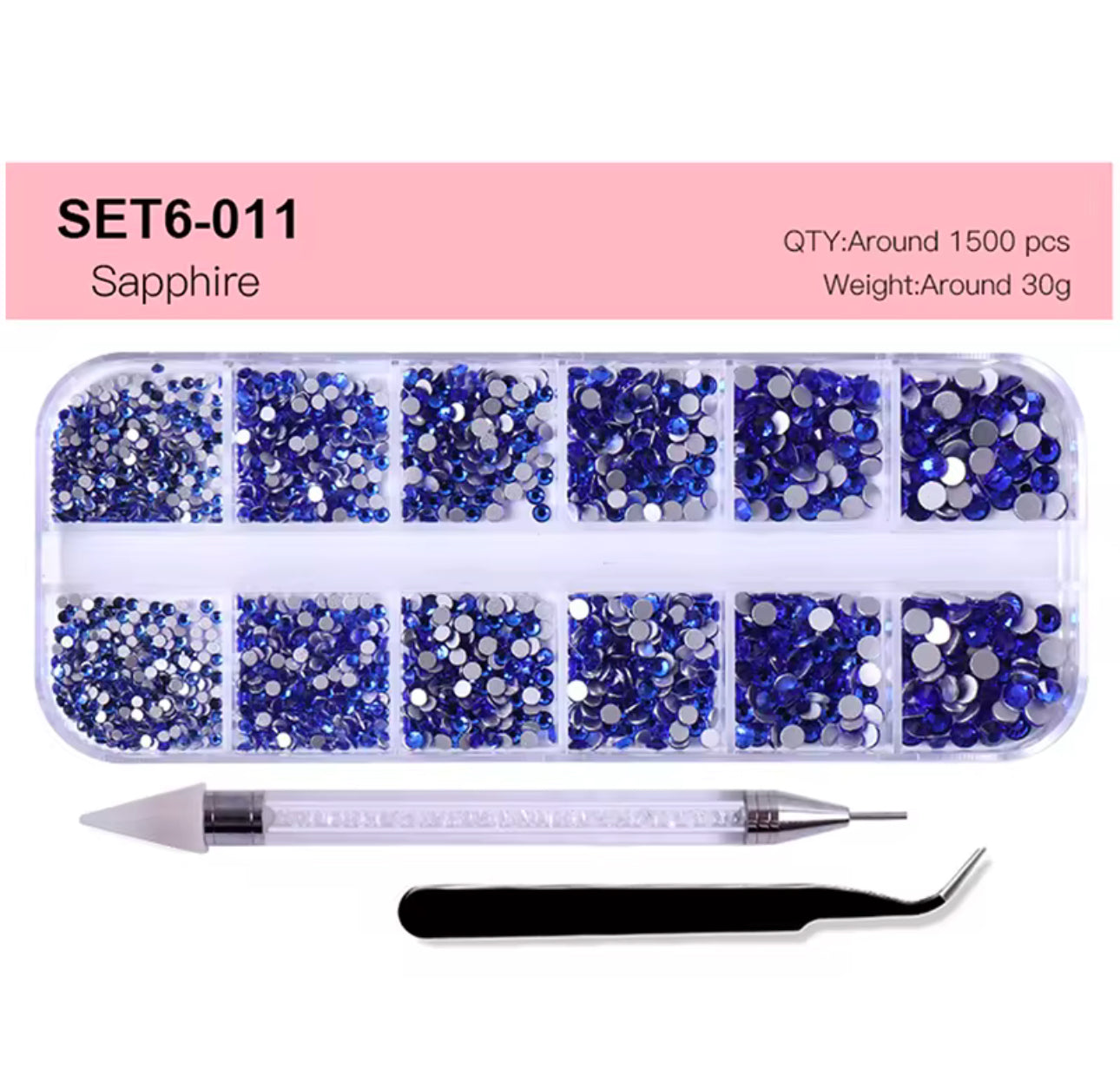 12 Grid Rhinestone Pack with Pen & Tweezer