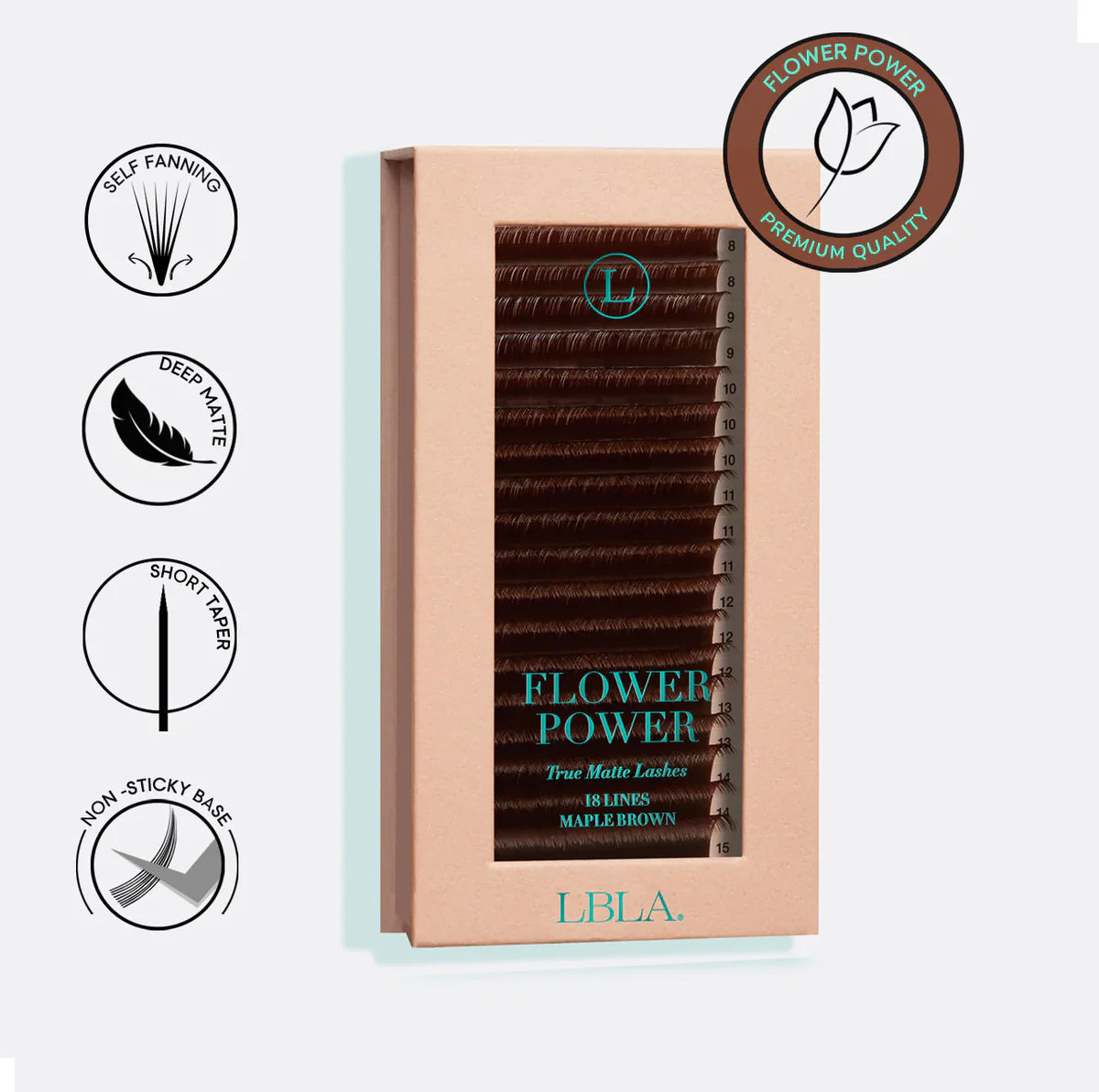 LBLA Flower Power True Matte Lashes 0.03mm C + MIX 8-15 - Maple Brown Individual Lash Extensions (18 lines)