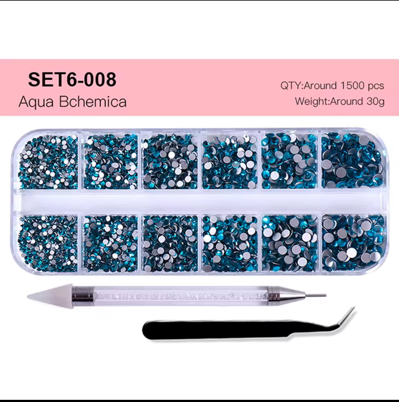 12 Grid Rhinestone Pack with Pen & Tweezer