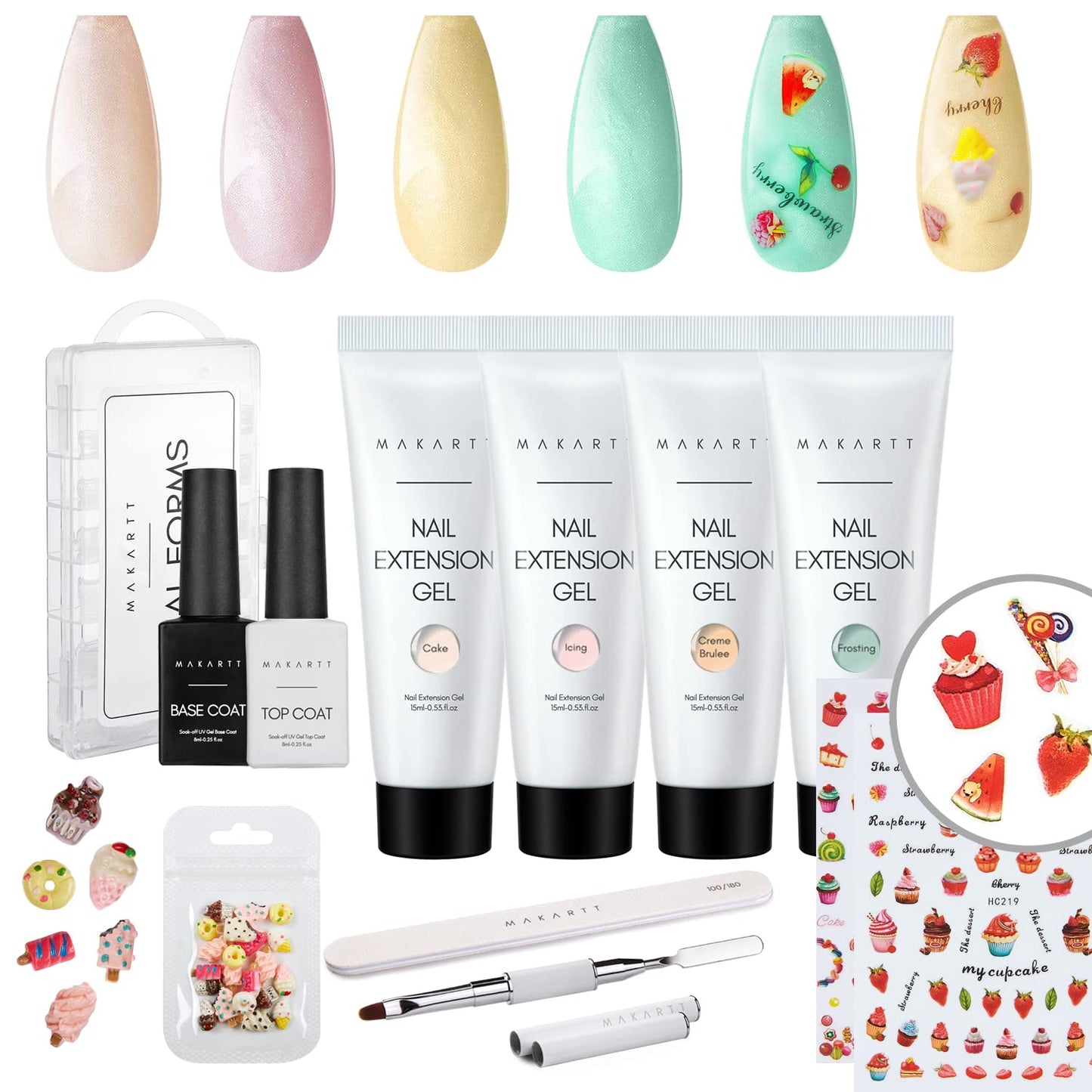 Makartt Poly Nail Extension Gel, Sweet Cravings Spring Color Poly Nail Gel Acrylic Extension Gel Nail Enhancement All-in-One Set for Beginner or Nail Technician
