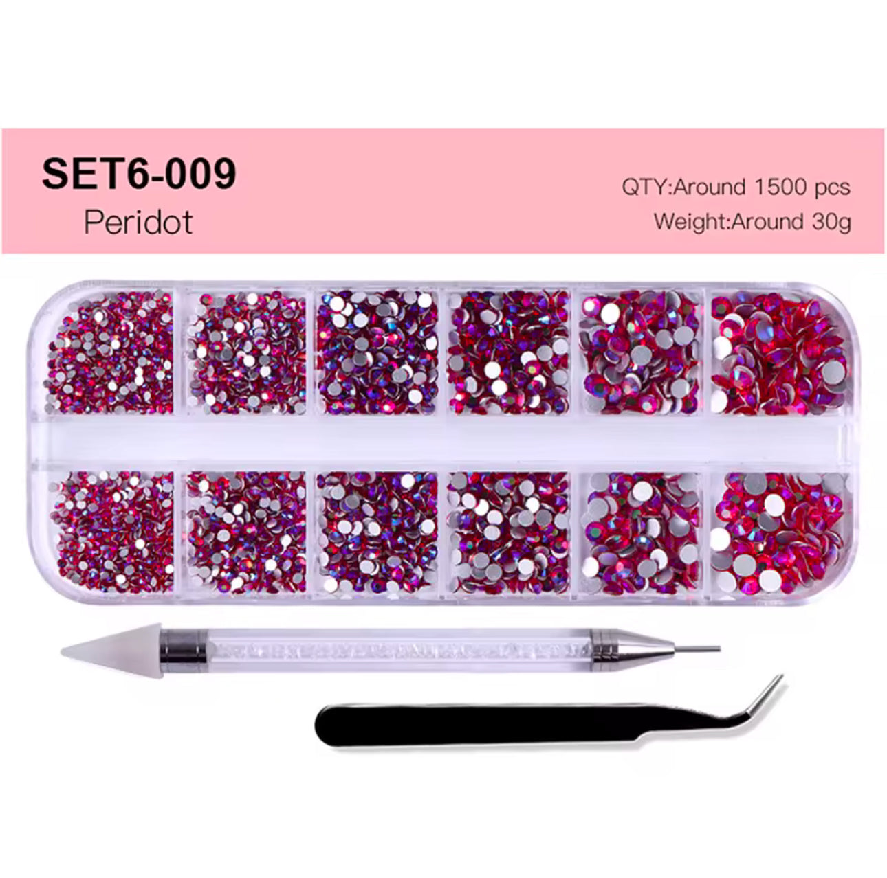 12 Grid Rhinestone Pack with Pen & Tweezer