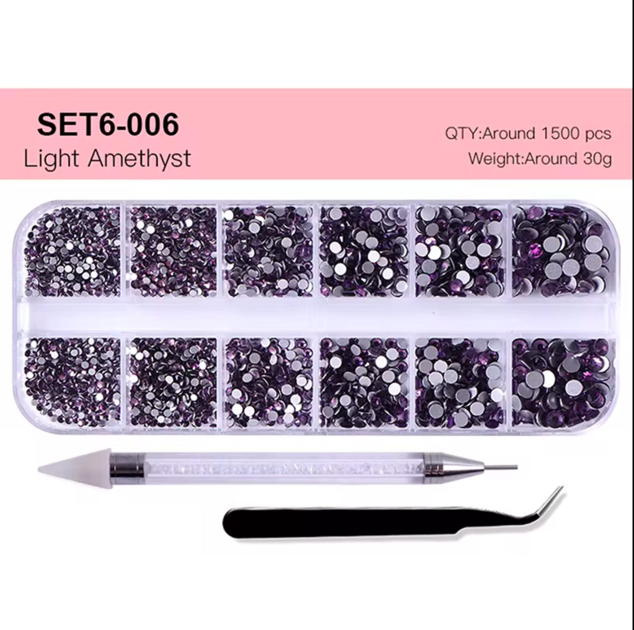 12 Grid Rhinestone Pack with Pen & Tweezer