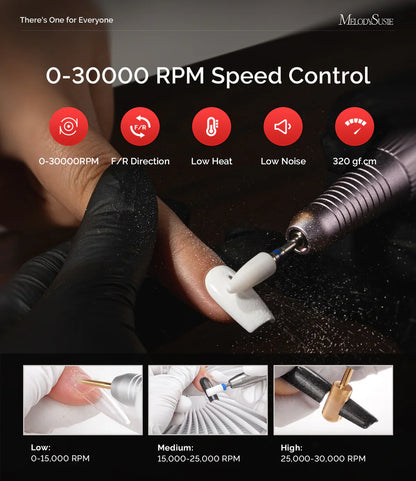 MelodySusie SC320A Desktop Multifunctional Rechargeable Nail Drill 30,000RPM