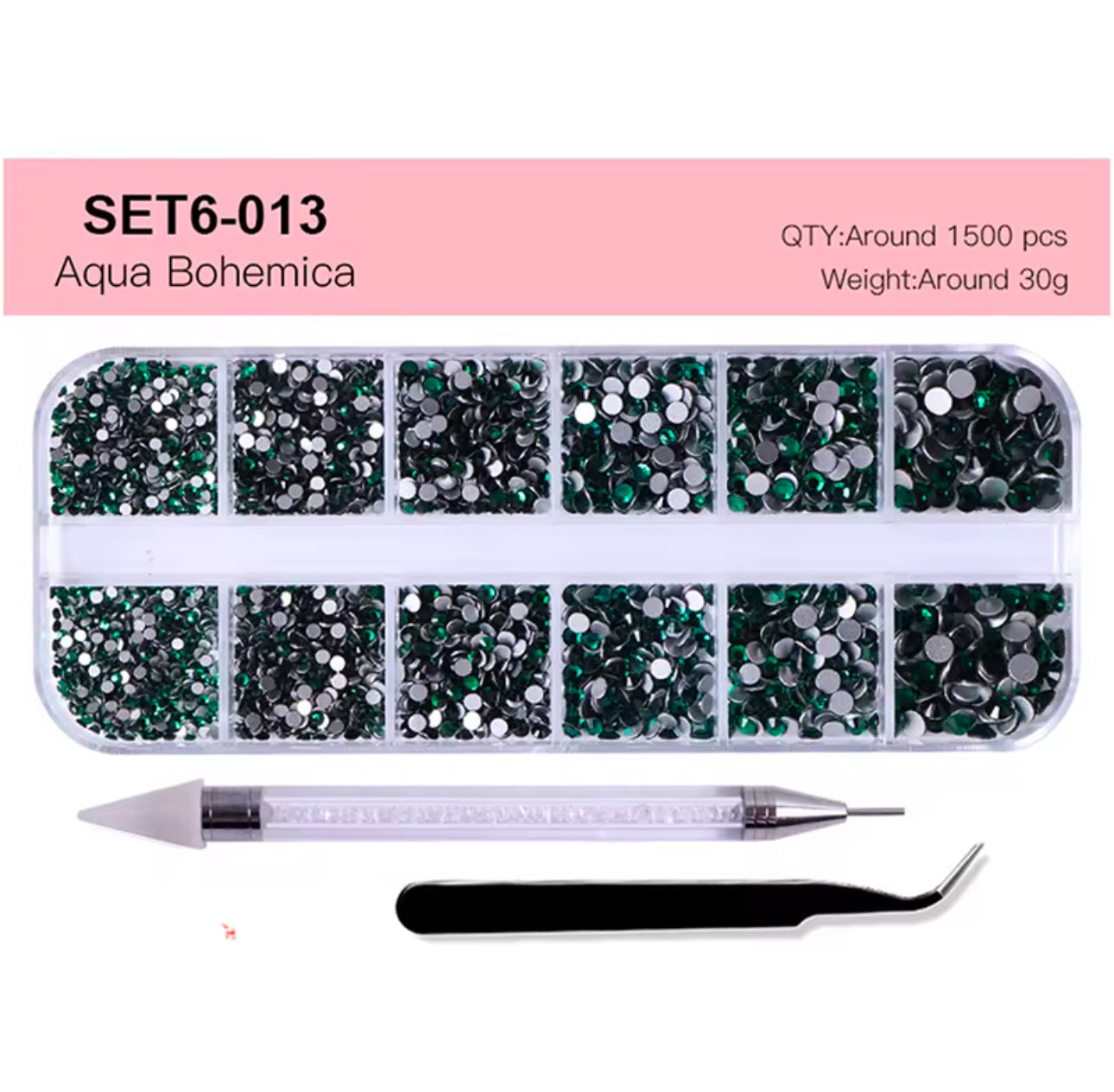 12 Grid Rhinestone Pack with Pen & Tweezer