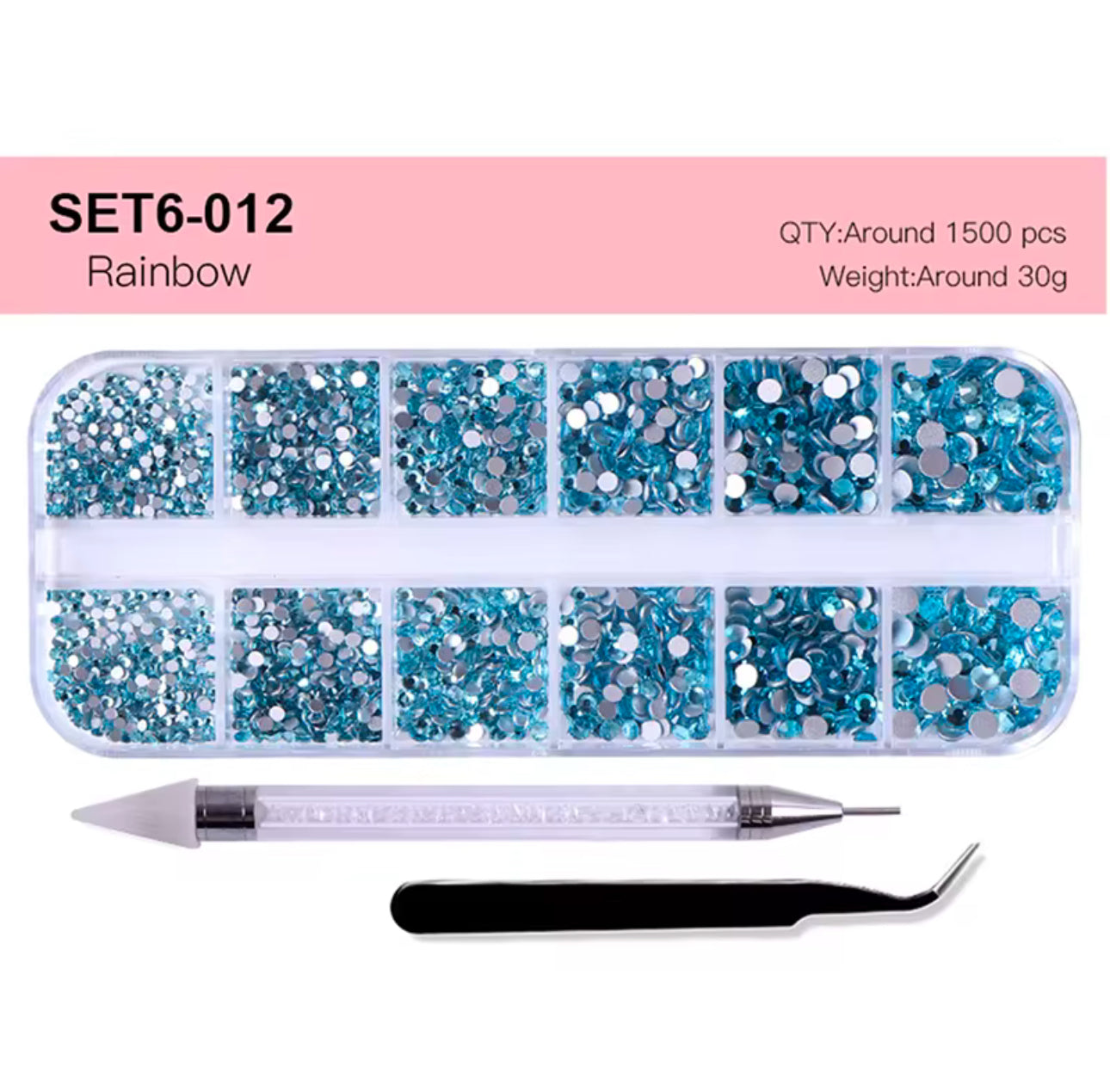 12 Grid Rhinestone Pack with Pen & Tweezer
