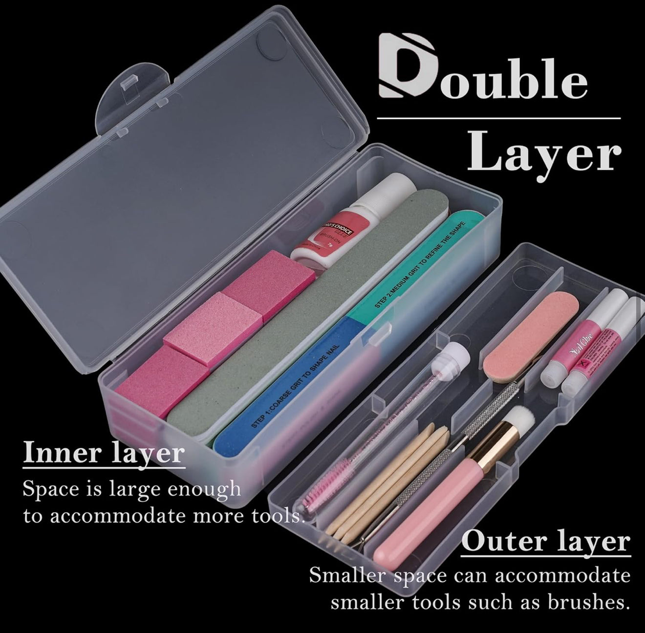 Clear Nail Art Box Doubled Layer