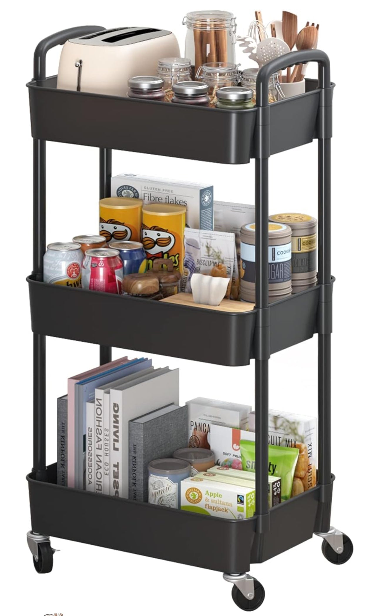 3 Tier Plastic Rolling Utility Cart