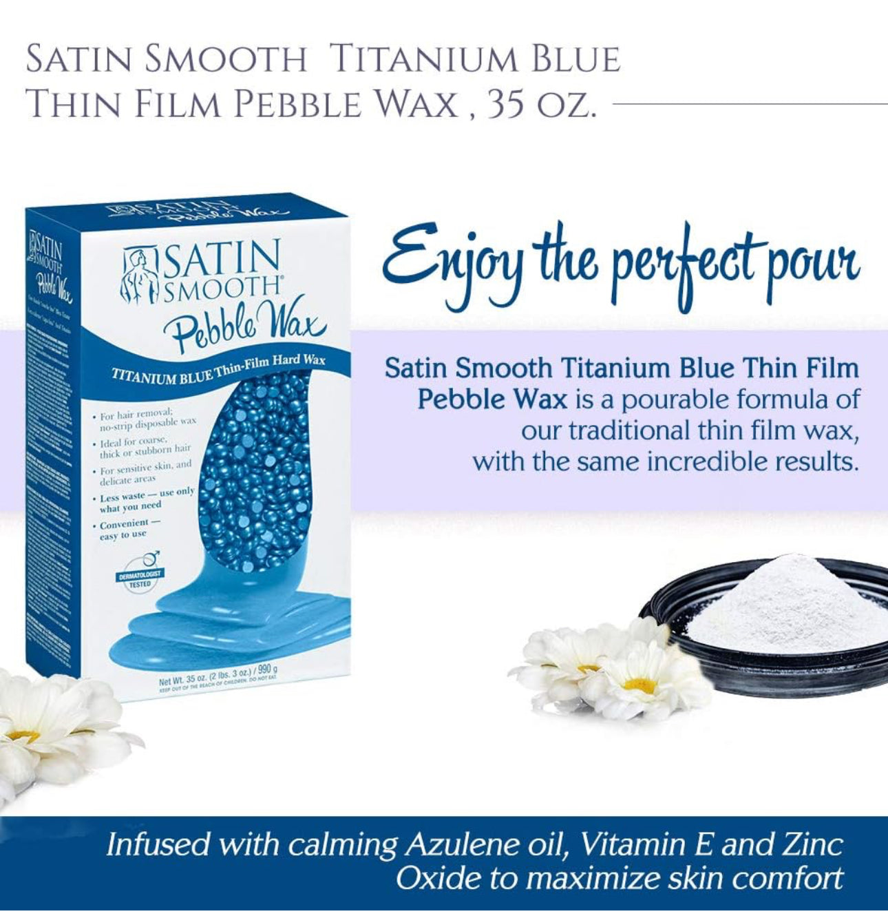 SATIN SMOOTH PEBBLE WAX “TITANIUM BLUE” THIN-FILM HARD WAX