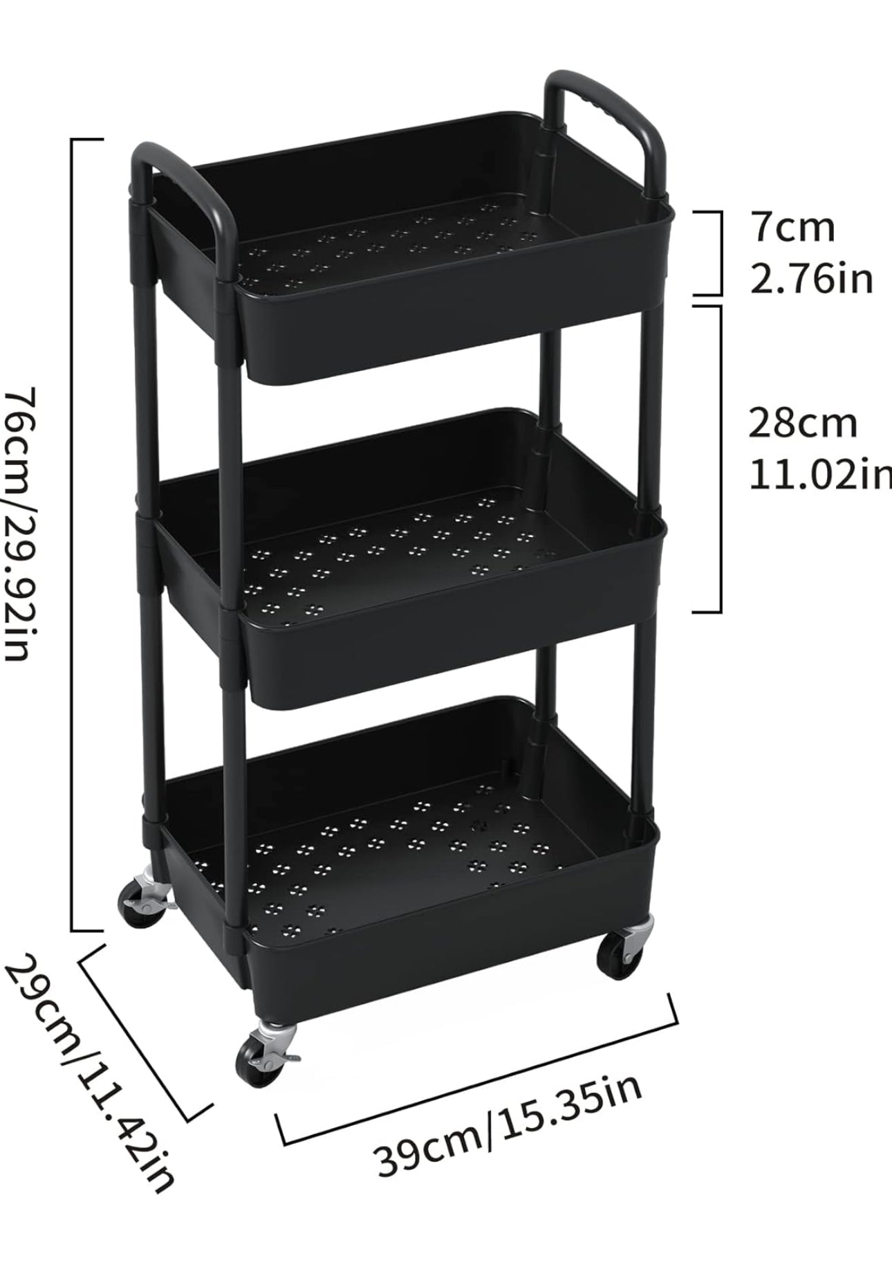 3 Tier Plastic Rolling Utility Cart