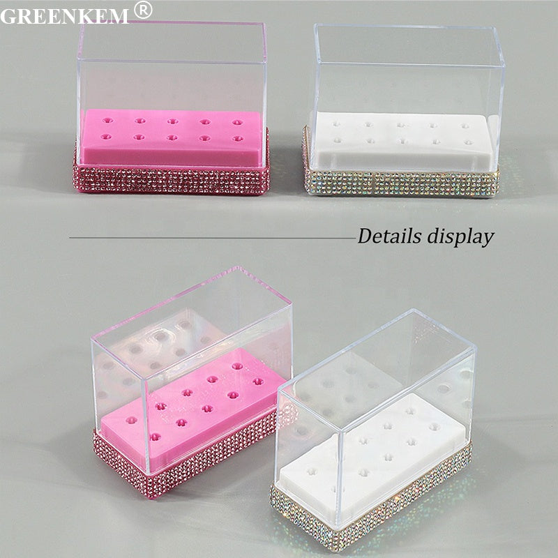 Diamond 10 Holes Nail Drill Bits Storage Box