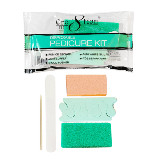 Cre8tion Disposable Pedicure Kit B: 1 Pumice Sponge, 1 Mini White Nail File, 1 Slim Buffer, 1 Wood Pusher And 1 Pair Of Toe Separators