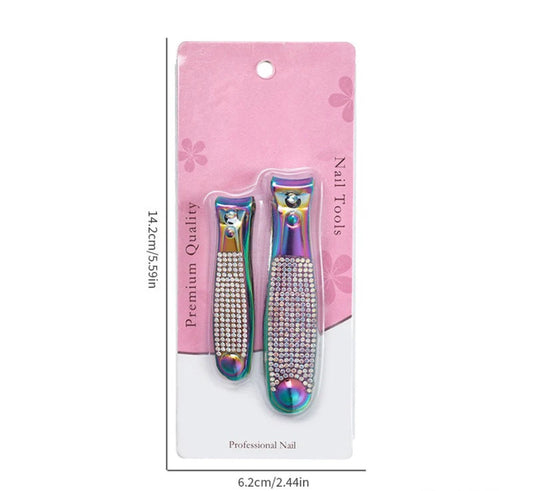 Rhinestone Nail Clipper 2pc Set