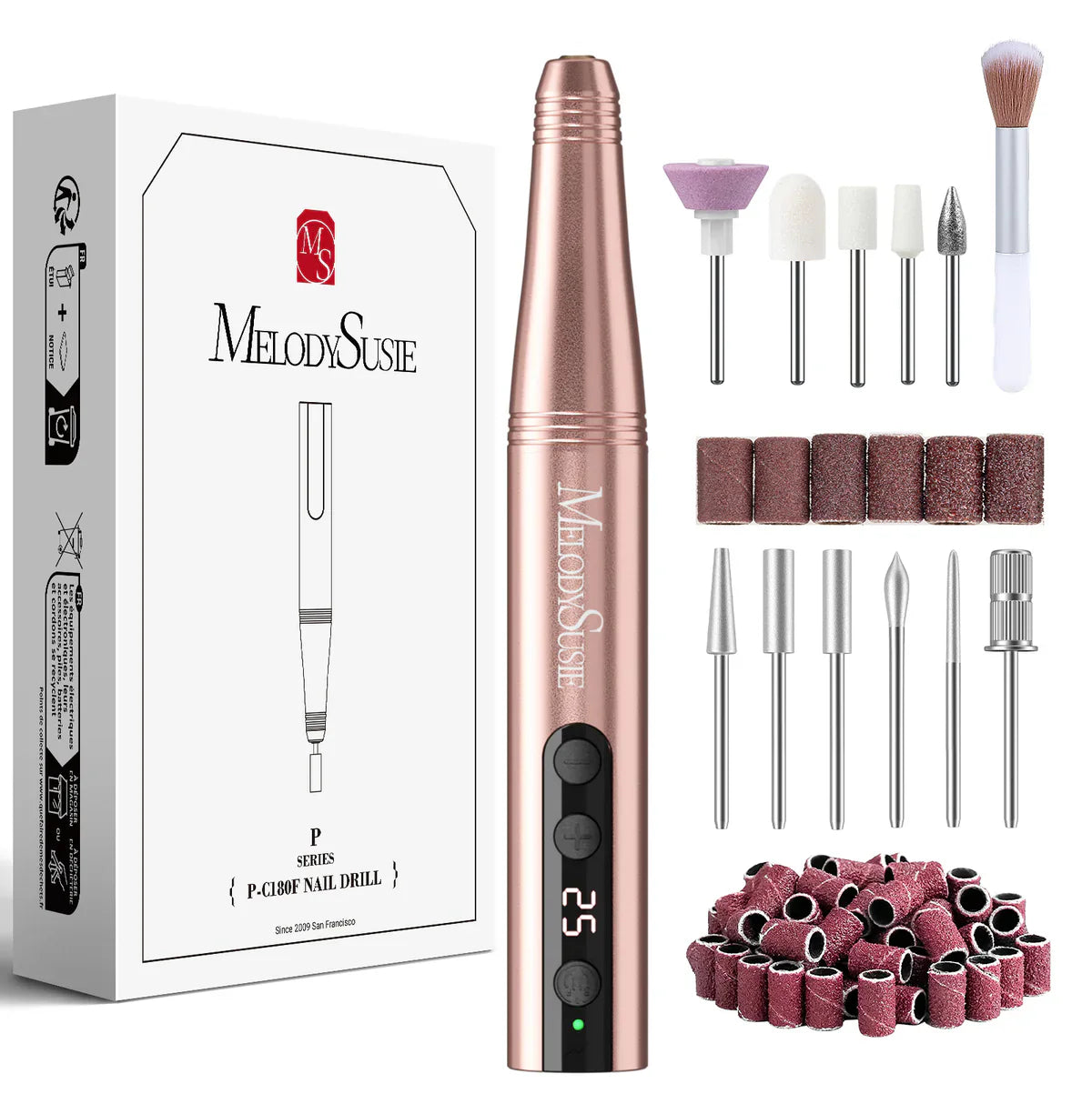MELODYSUSIE PC180F Portable Rechargeable Nail Drill 25000RPM