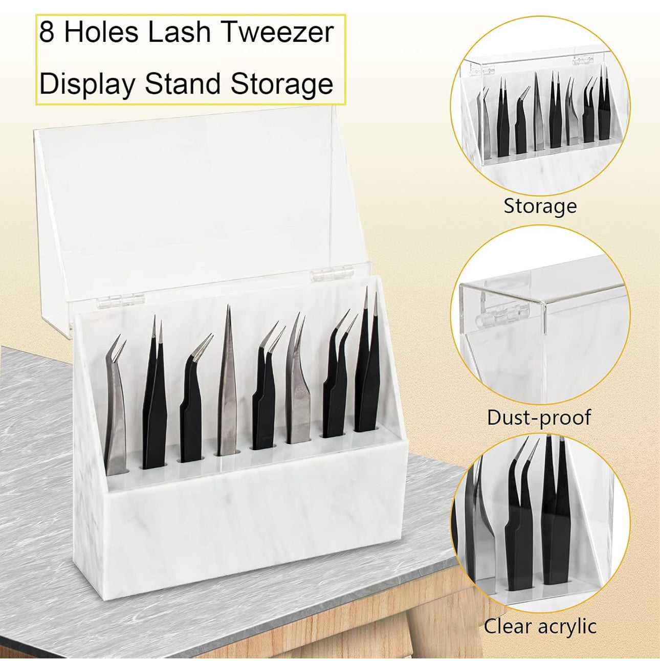 White Marble Tweezer Storage Box