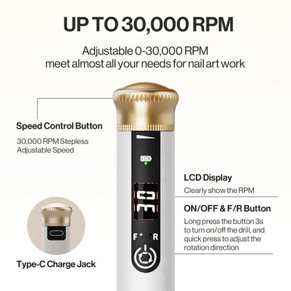 MelodySusie SP1-Cordless & Stepless Speed Nail Drill 30000 RPM