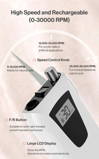 MelodySusie Selene(SC320D) Rechargeable Nail Drill 30,000 RPM