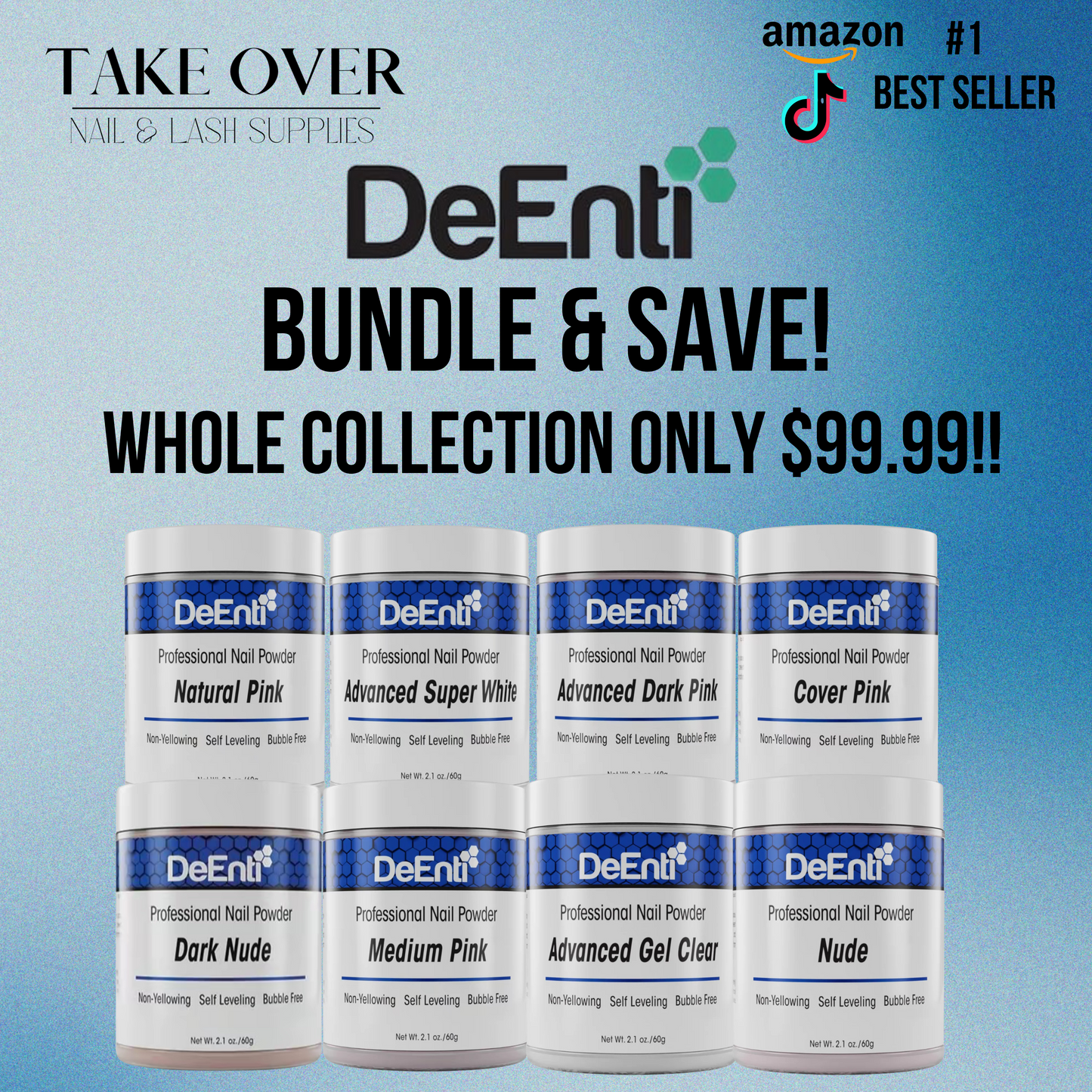 DeEnti Acrylic Nail Powder 2.1oz Bundle