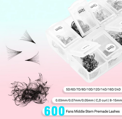 Vavalash Handmade Premade Loose Fans 8-15MM Mixed Length (600 Fans) SC